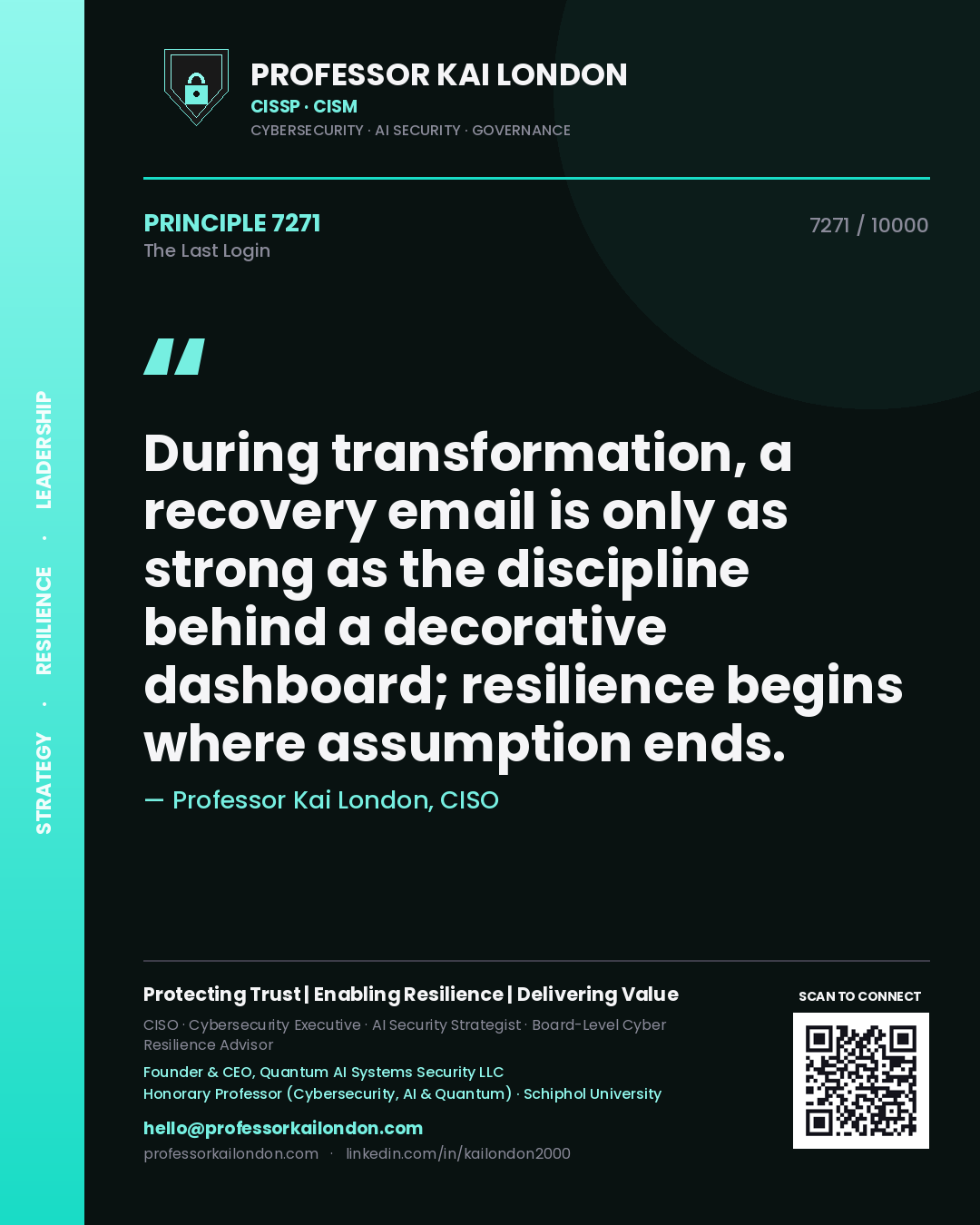 Professor Kai London principle 7271: During transformation, a recovery email is only as strong as the discipline behind a decorative dashboard; resilience begins where assumption ends.