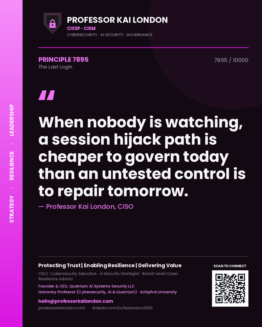 Professor Kai London principle 7895: When nobody is watching, a session hijack path is cheaper to govern today than an untested control is to repair tomorrow.