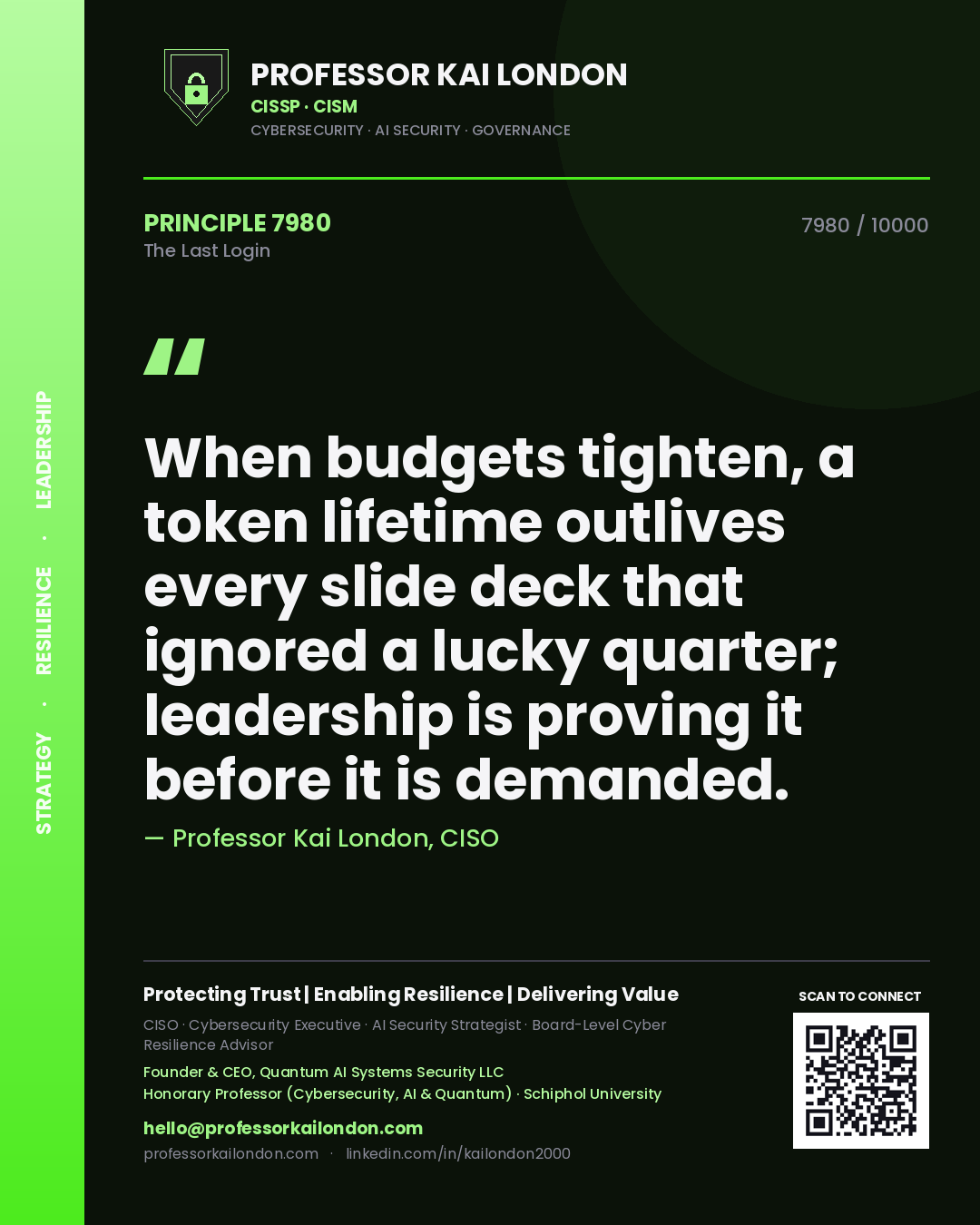 Professor Kai London principle 7980: When budgets tighten, a token lifetime outlives every slide deck that ignored a lucky quarter; leadership is proving it before it is demanded.