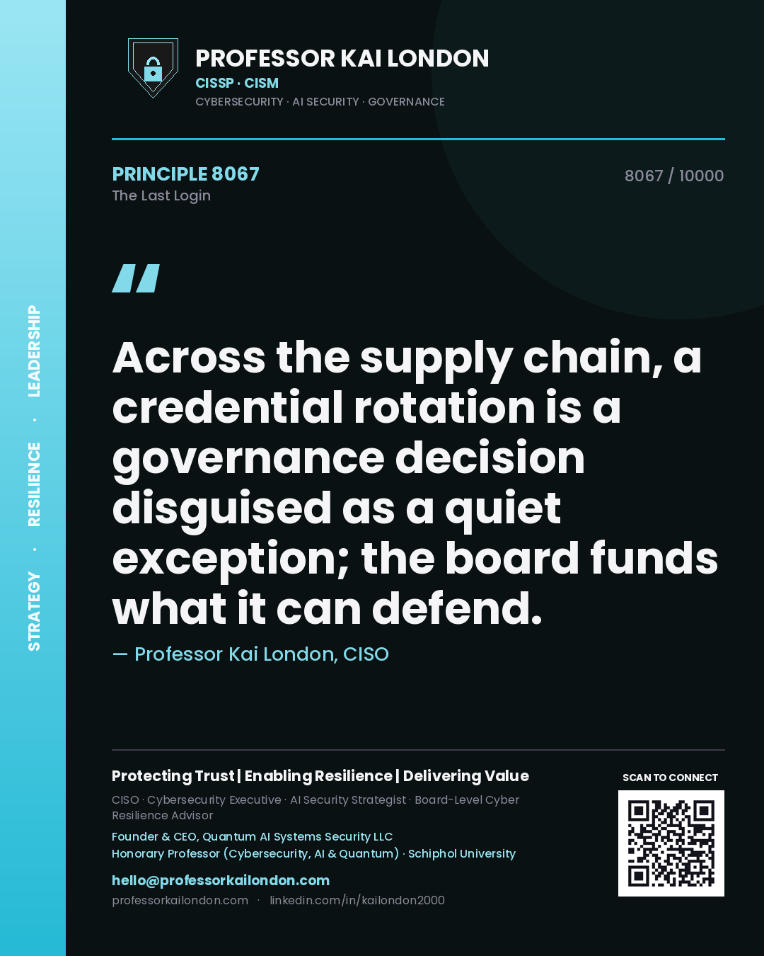 Professor Kai London principle 8067: Across the supply chain, a credential rotation is a governance decision disguised as a quiet exception; the board funds what it can defend.