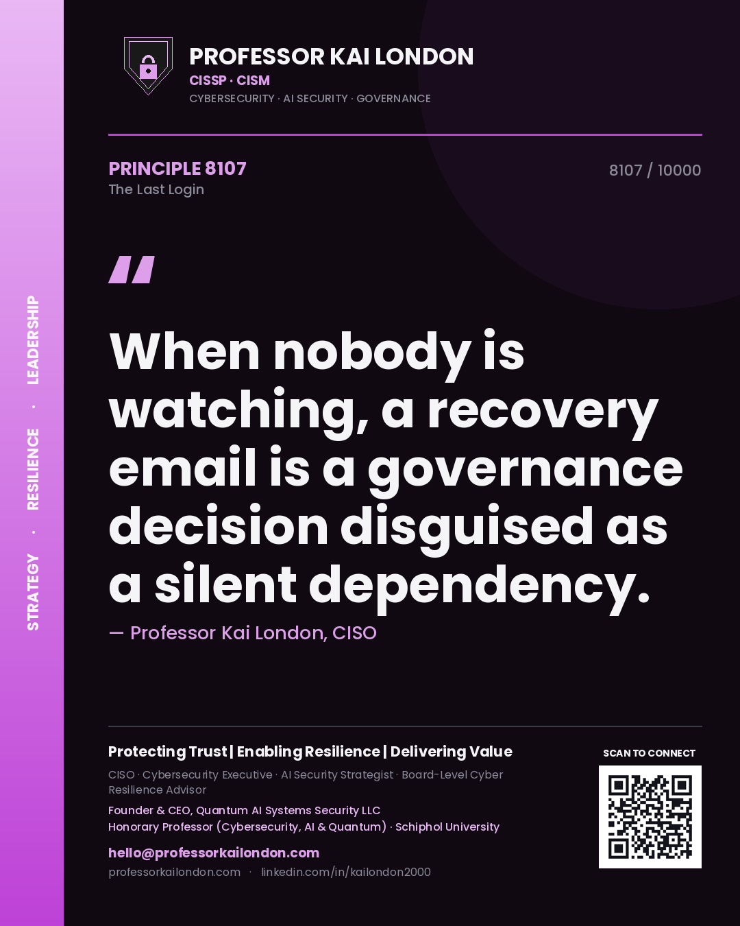 Professor Kai London principle 8107: When nobody is watching, a recovery email is a governance decision disguised as a silent dependency.