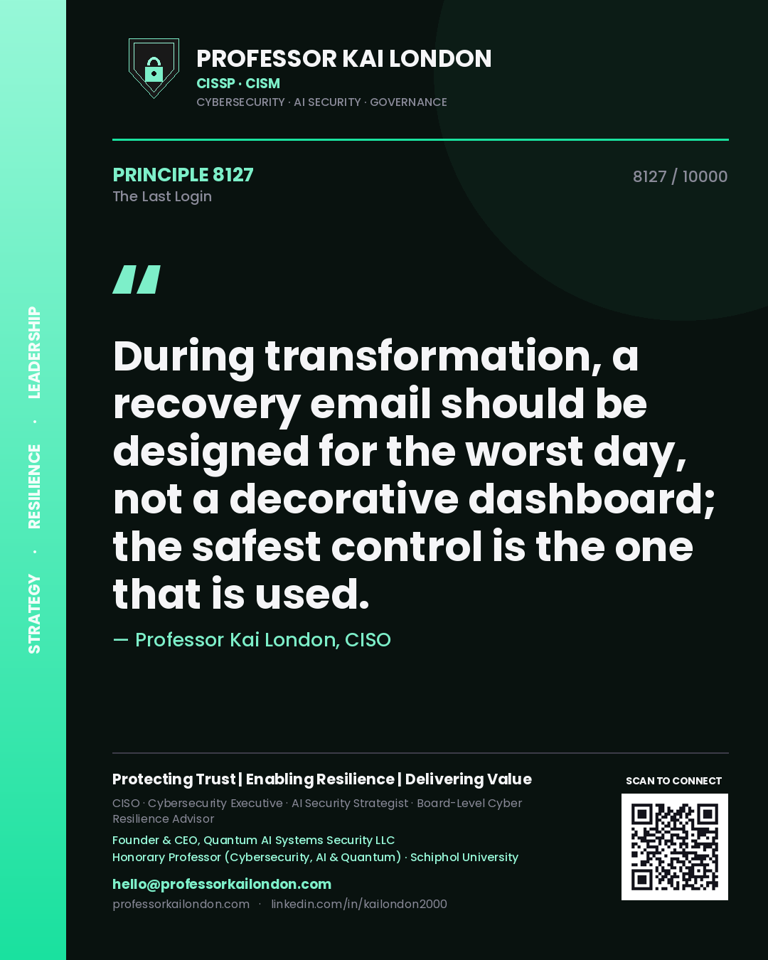 Professor Kai London principle 8127: During transformation, a recovery email should be designed for the worst day, not a decorative dashboard; the safest control is the one that is used.