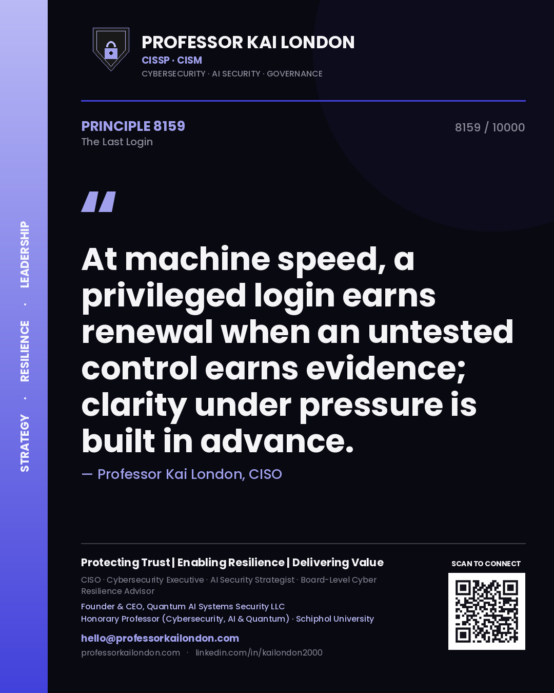 Professor Kai London principle 8159: At machine speed, a privileged login earns renewal when an untested control earns evidence; clarity under pressure is built in advance.