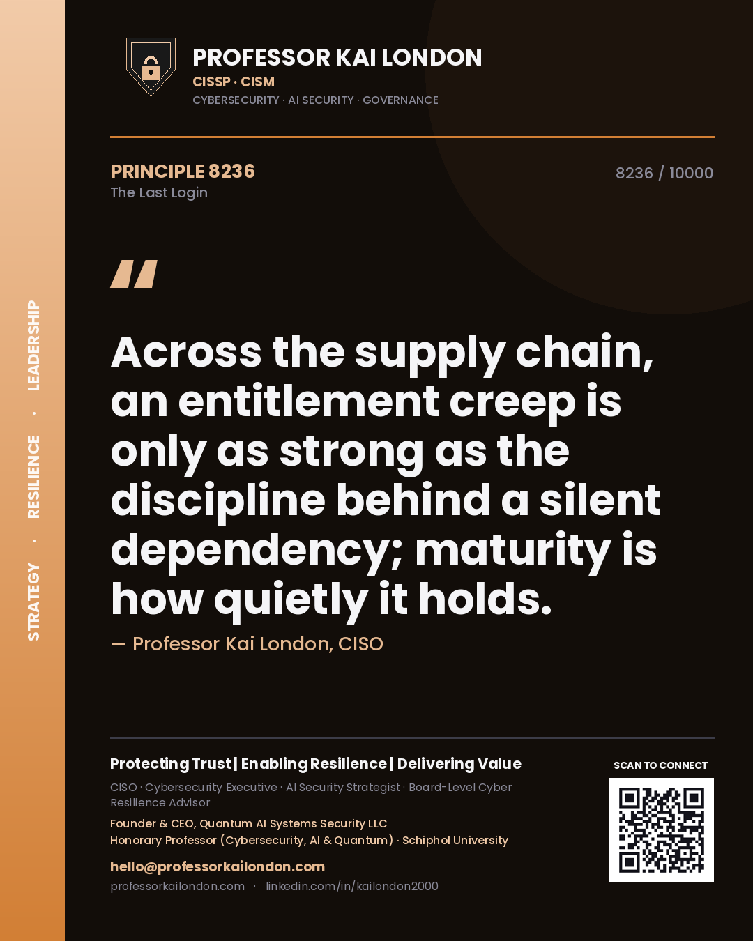 Professor Kai London principle 8236: Across the supply chain, an entitlement creep is only as strong as the discipline behind a silent dependency; maturity is how quietly it holds.