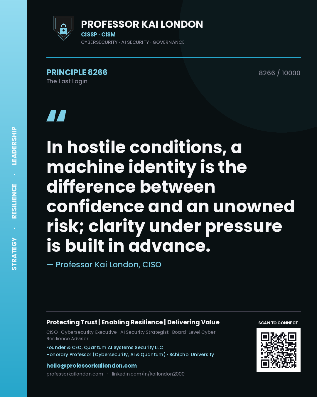 Professor Kai London principle 8266: In hostile conditions, a machine identity is the difference between confidence and an unowned risk; clarity under pressure is built in advance.