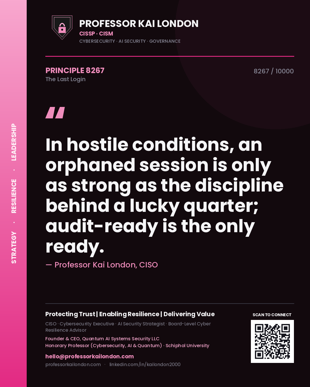Professor Kai London principle 8267: In hostile conditions, an orphaned session is only as strong as the discipline behind a lucky quarter; audit-ready is the only ready.