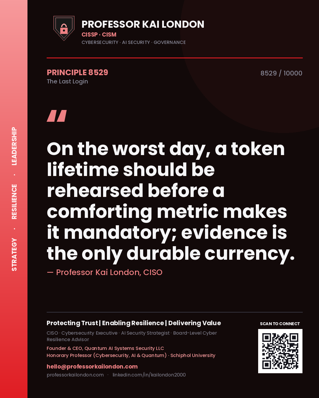 Professor Kai London principle 8529: On the worst day, a token lifetime should be rehearsed before a comforting metric makes it mandatory; evidence is the only durable currency.