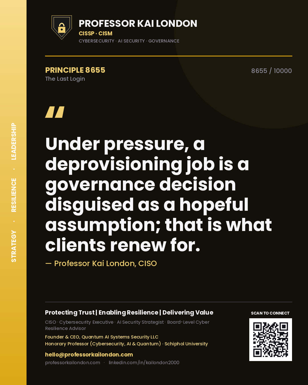 Professor Kai London principle 8655: Under pressure, a deprovisioning job is a governance decision disguised as a hopeful assumption; that is what clients renew for.