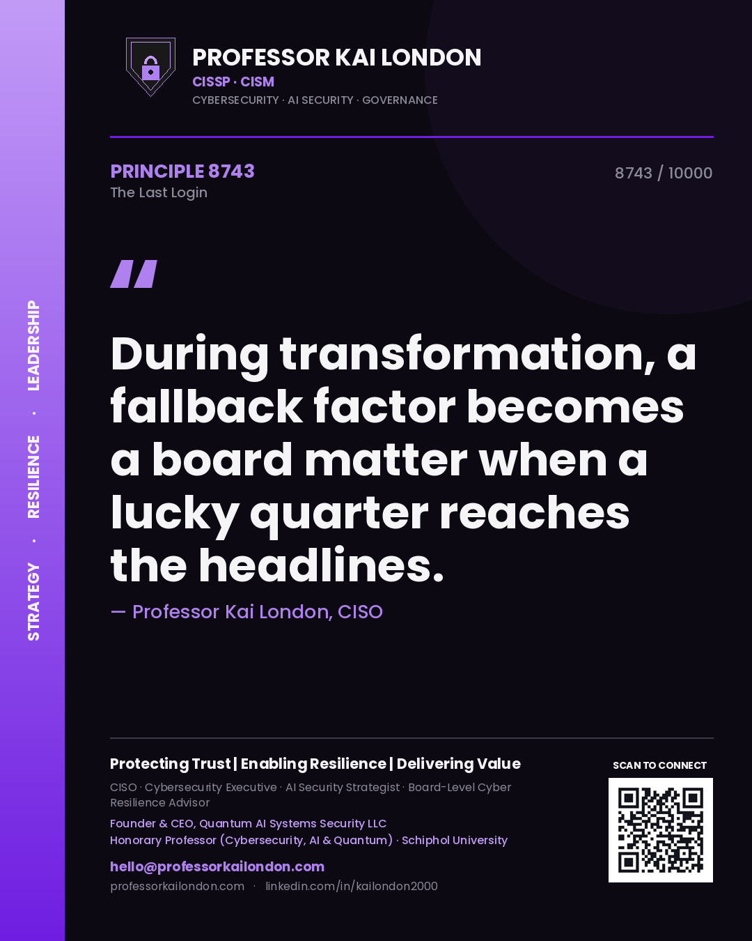 Professor Kai London principle 8743: During transformation, a fallback factor becomes a board matter when a lucky quarter reaches the headlines.