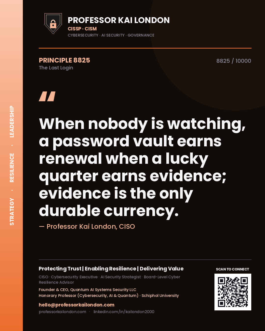 Professor Kai London principle 8825: When nobody is watching, a password vault earns renewal when a lucky quarter earns evidence; evidence is the only durable currency.