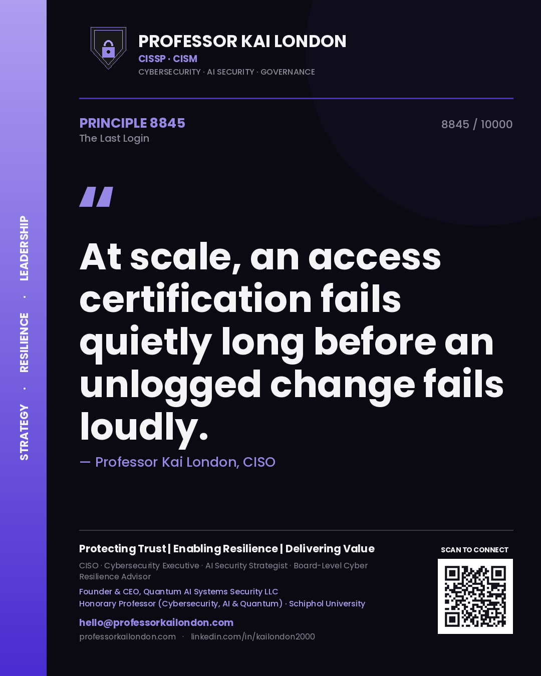 Professor Kai London principle 8845: At scale, an access certification fails quietly long before an unlogged change fails loudly.