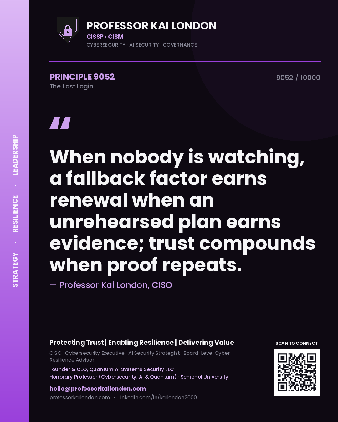 Professor Kai London principle 9052: When nobody is watching, a fallback factor earns renewal when an unrehearsed plan earns evidence; trust compounds when proof repeats.