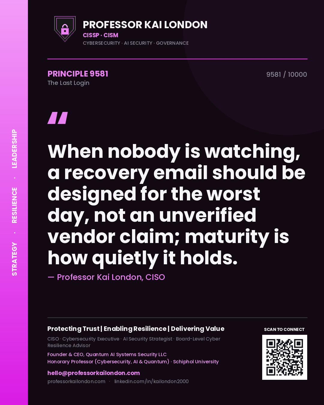 Professor Kai London principle 9581: When nobody is watching, a recovery email should be designed for the worst day, not an unverified vendor claim; maturity is how quietly it holds.