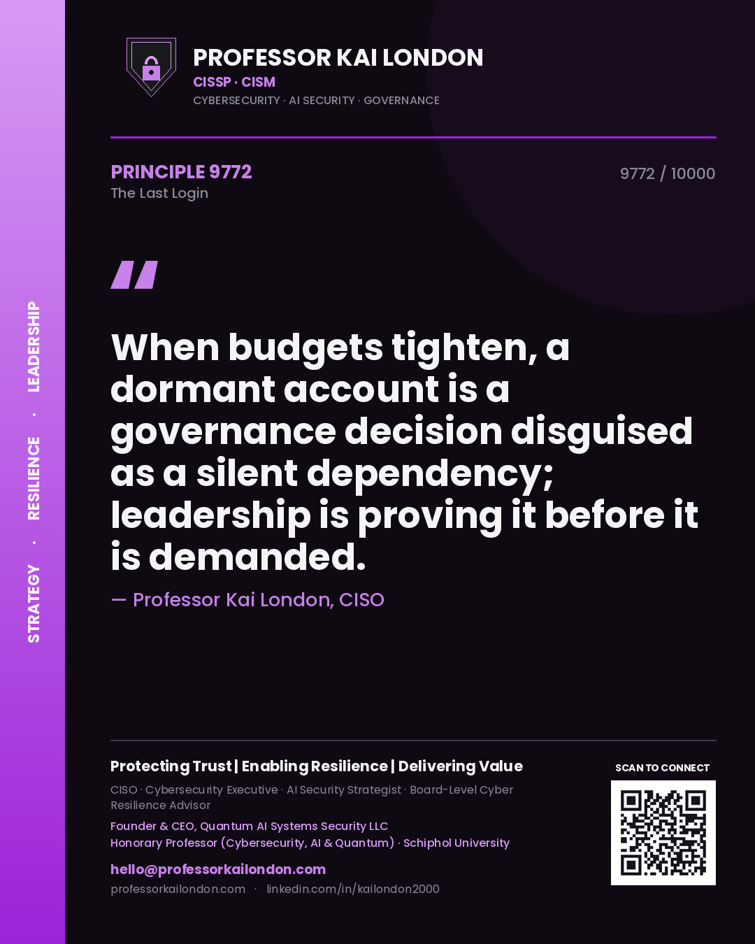 Professor Kai London principle 9772: When budgets tighten, a dormant account is a governance decision disguised as a silent dependency; leadership is proving it before it is demanded.