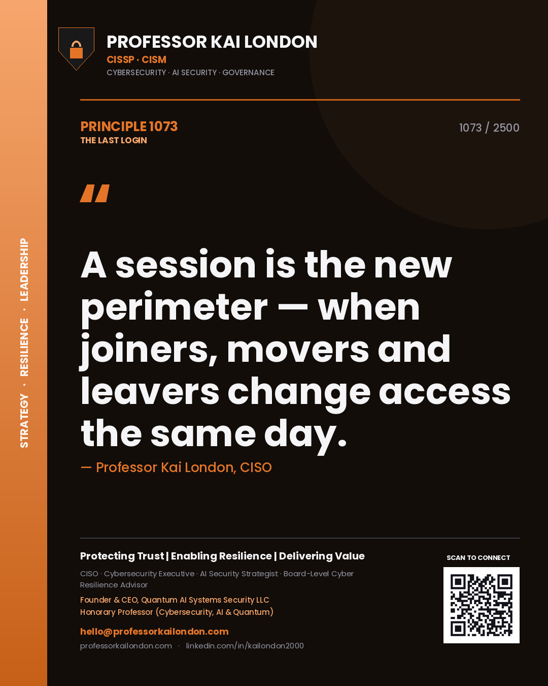Professor Kai London principle 1073: A session is the new perimeter — when joiners, movers and leavers change access the same day.