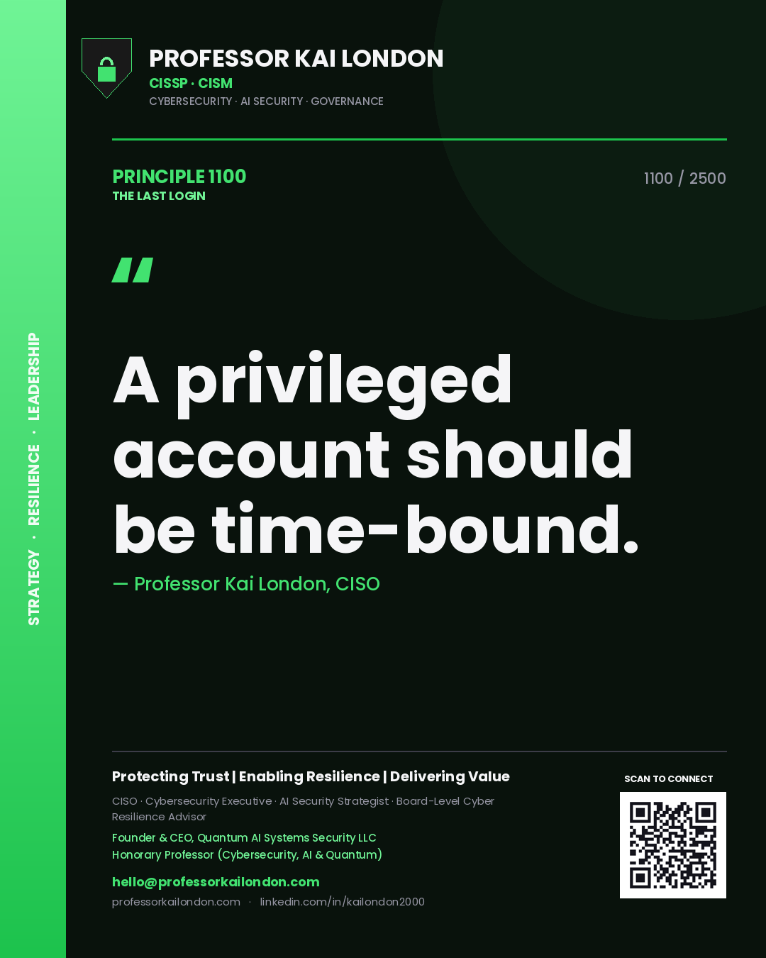 Professor Kai London principle 1100: A privileged account should be time-bound.