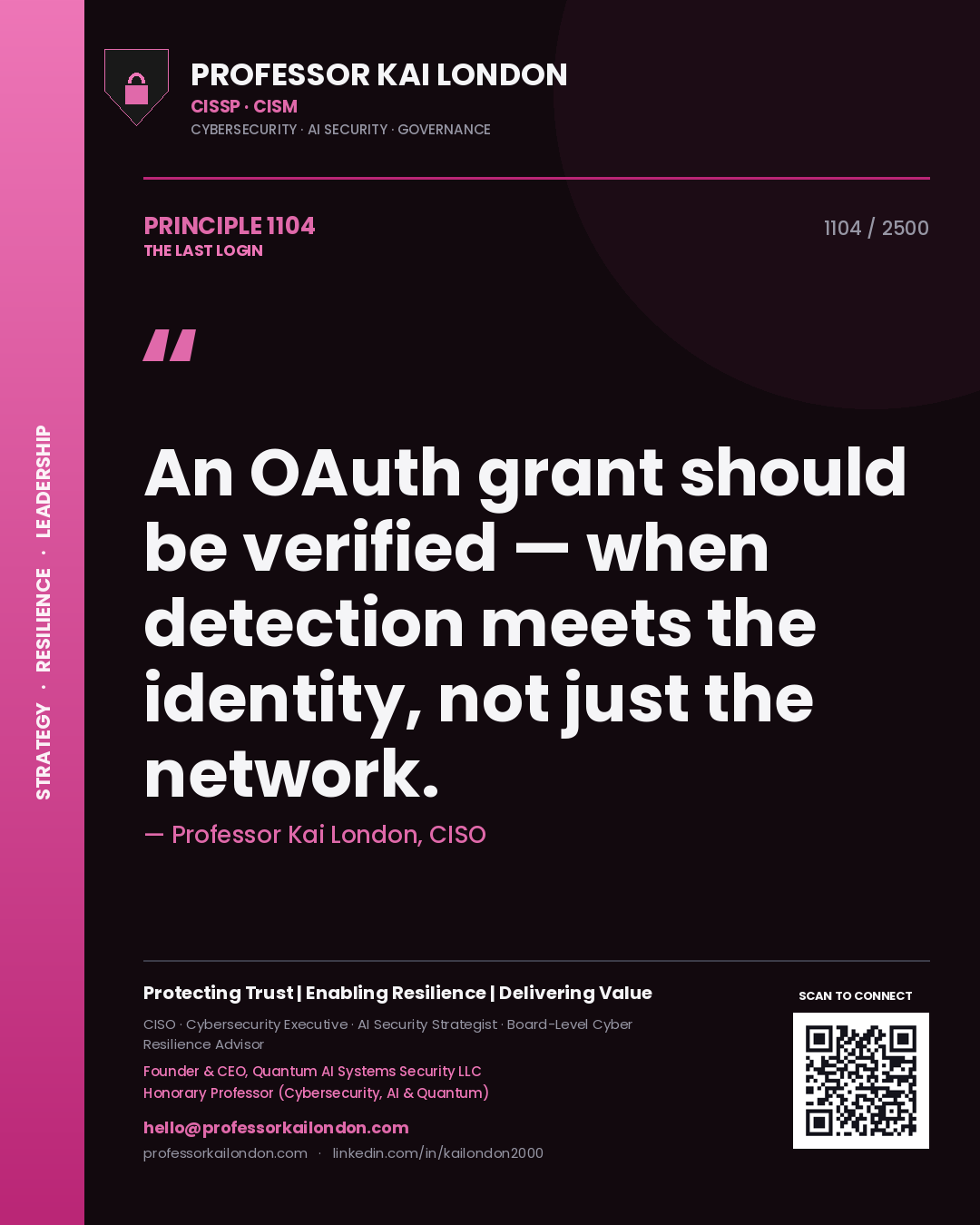 Professor Kai London principle 1104: An OAuth grant should be verified — when detection meets the identity, not just the network.
