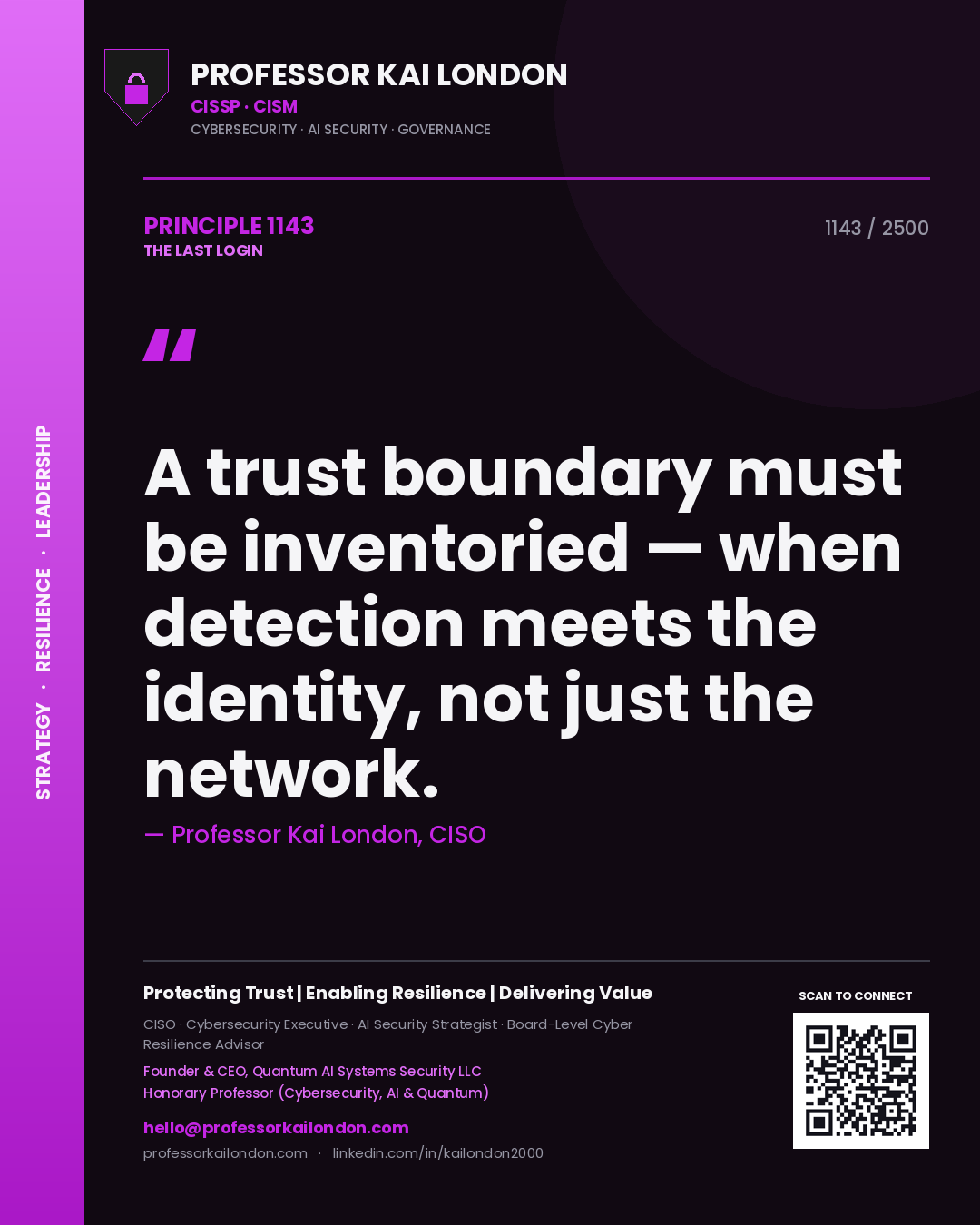 Professor Kai London principle 1143: A trust boundary must be inventoried — when detection meets the identity, not just the network.