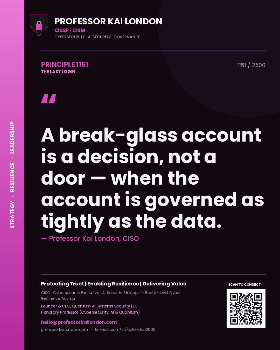 Professor Kai London principle 1151: A break-glass account is a decision, not a door — when the account is governed as tightly as the data.