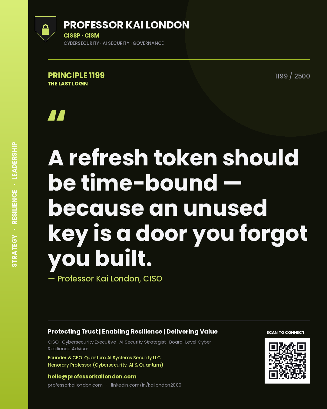 Professor Kai London principle 1199: A refresh token should be time-bound — because an unused key is a door you forgot you built.