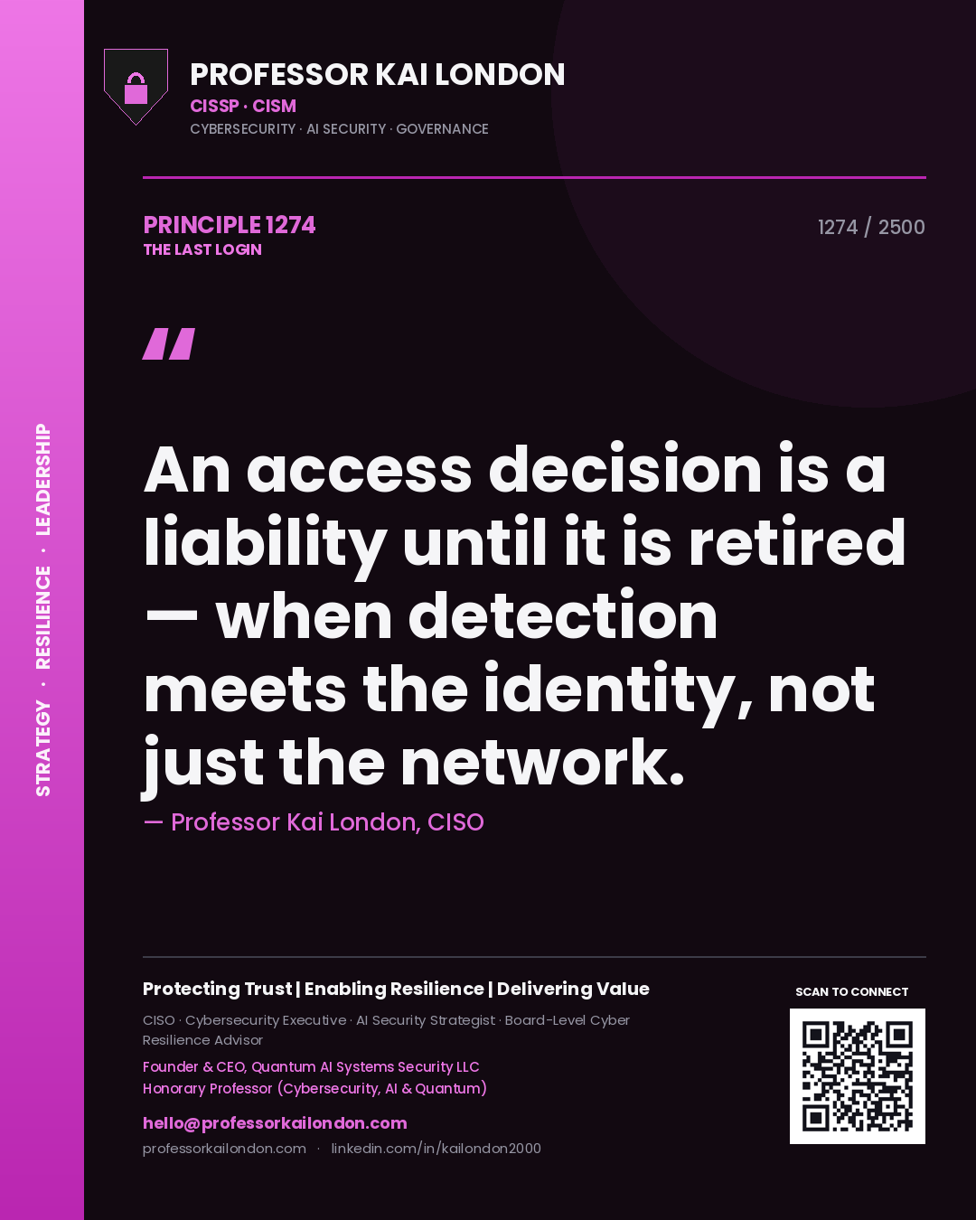 Professor Kai London principle 1274: An access decision is a liability until it is retired — when detection meets the identity, not just the network.