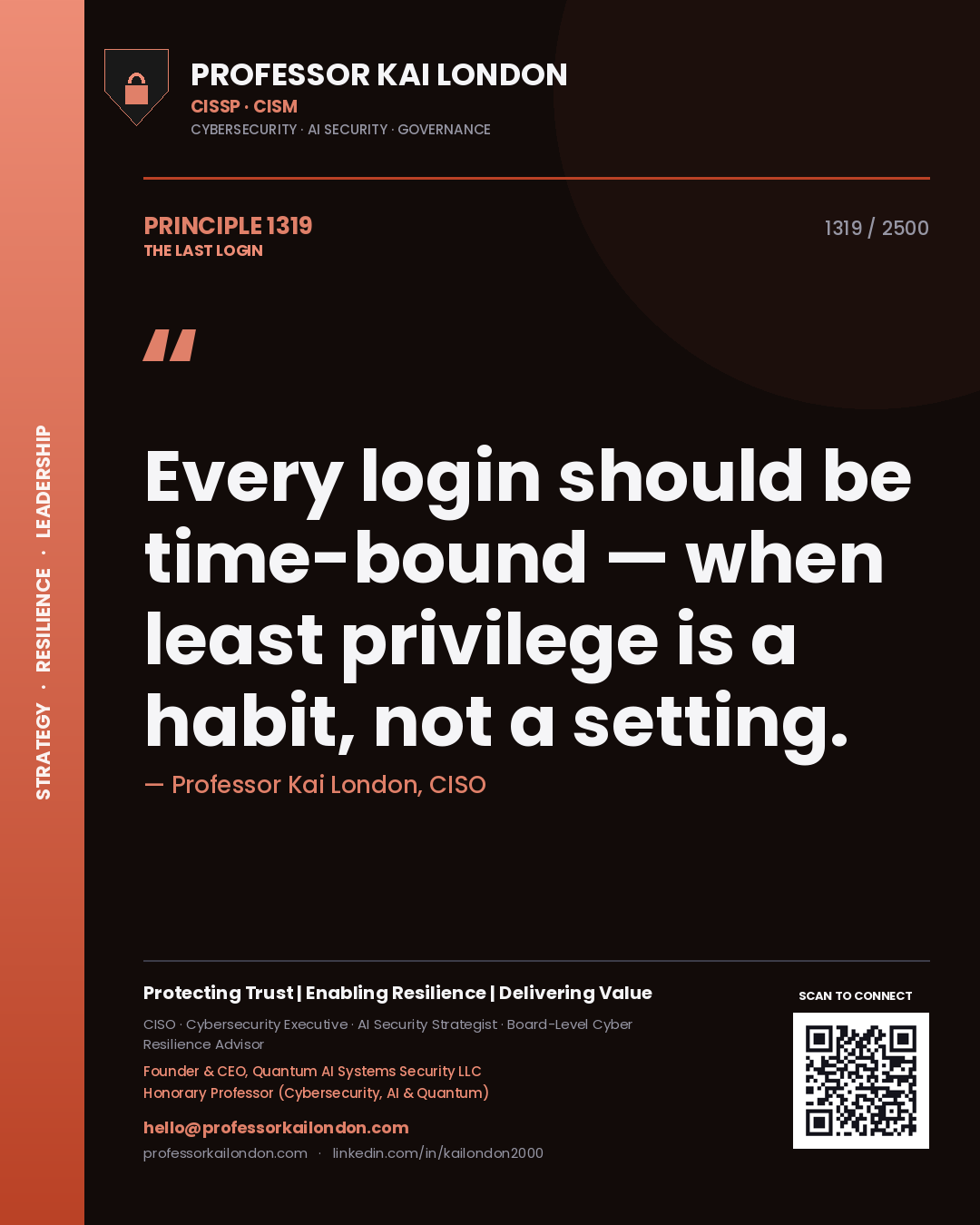 Professor Kai London principle 1319: Every login should be time-bound — when least privilege is a habit, not a setting.