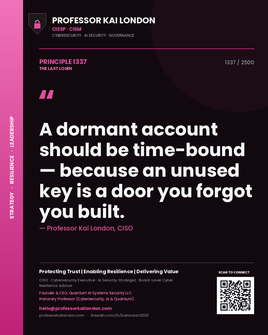 Professor Kai London principle 1337: A dormant account should be time-bound — because an unused key is a door you forgot you built.