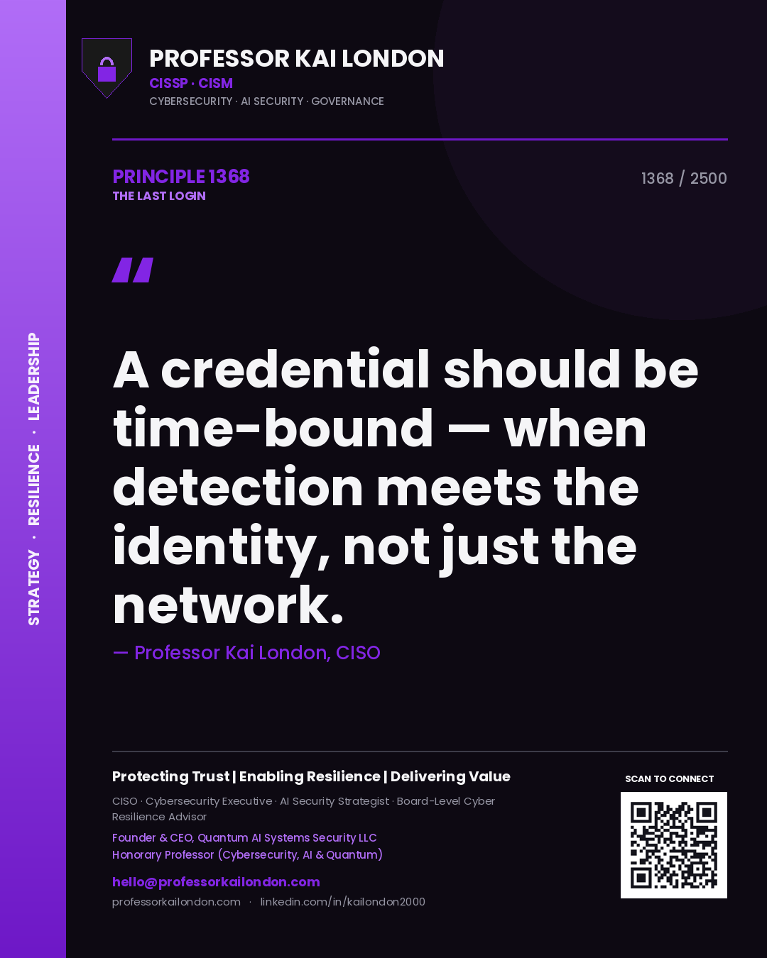Professor Kai London principle 1368: A credential should be time-bound — when detection meets the identity, not just the network.