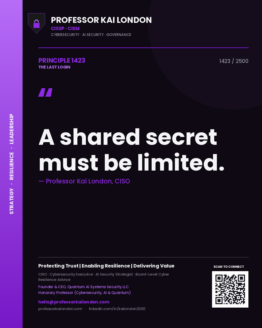 Professor Kai London principle 1423: A shared secret must be limited.