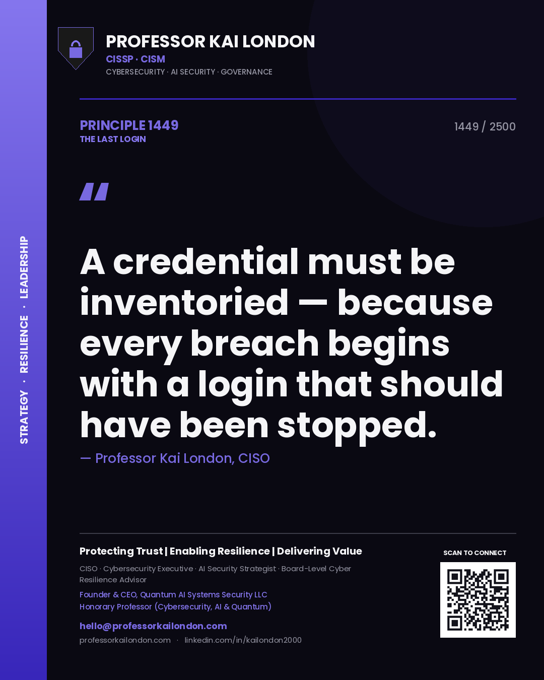 Professor Kai London principle 1449: A credential must be inventoried — because every breach begins with a login that should have been stopped.