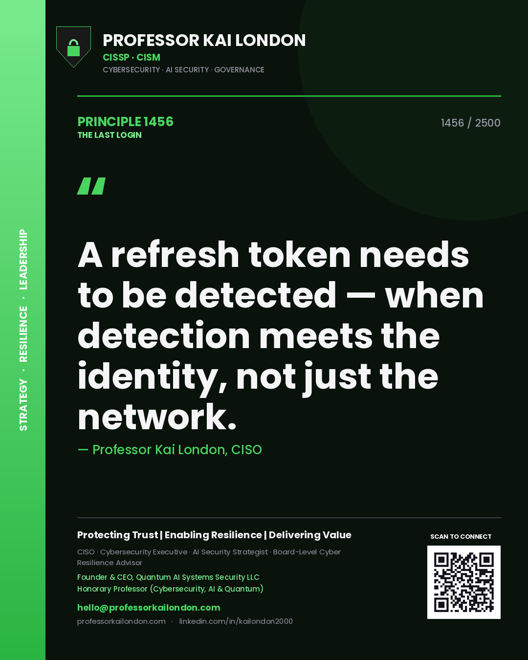 Professor Kai London principle 1456: A refresh token needs to be detected — when detection meets the identity, not just the network.