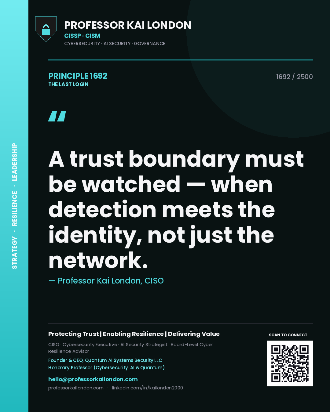 Professor Kai London principle 1692: A trust boundary must be watched — when detection meets the identity, not just the network.