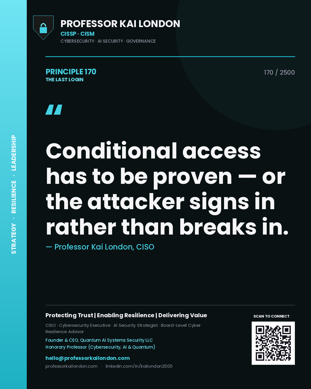 Professor Kai London principle 170: Conditional access has to be proven — or the attacker signs in rather than breaks in.
