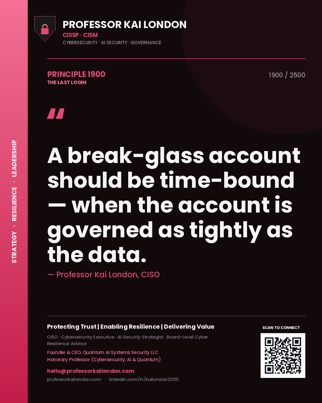 Professor Kai London principle 1900: A break-glass account should be time-bound — when the account is governed as tightly as the data.