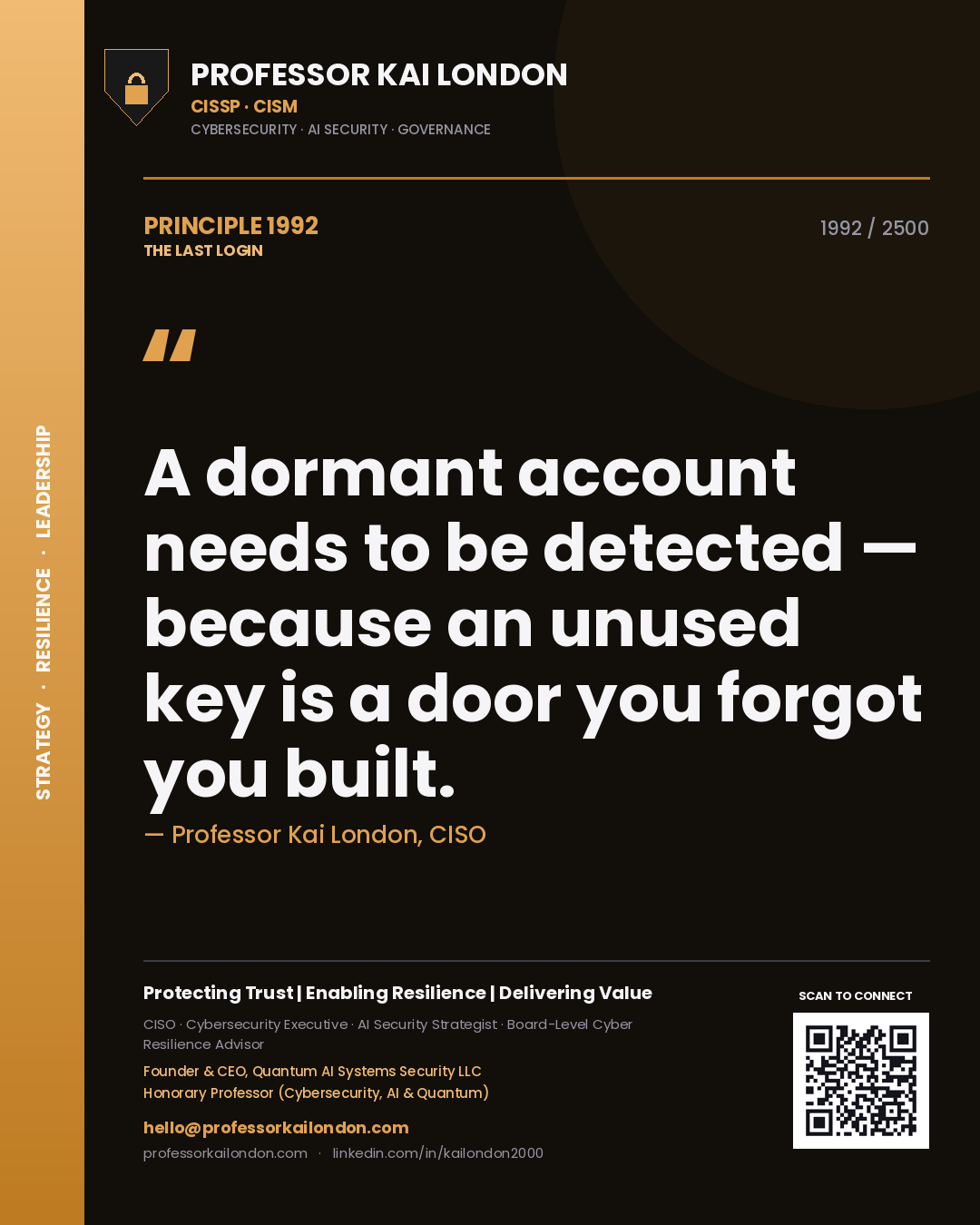 Professor Kai London principle 1992: A dormant account needs to be detected — because an unused key is a door you forgot you built.