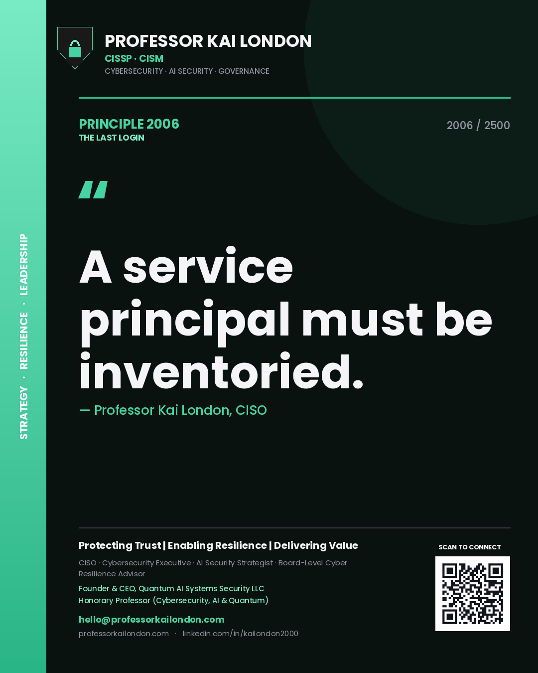 Professor Kai London principle 2006: A service principal must be inventoried.