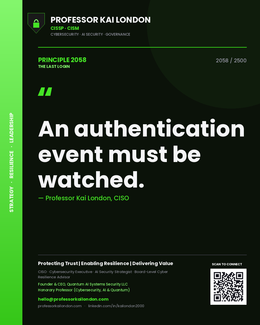 Professor Kai London principle 2058: An authentication event must be watched.