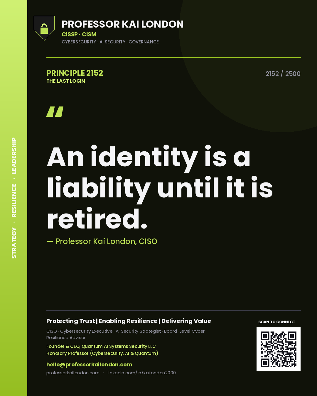 Professor Kai London principle 2152: An identity is a liability until it is retired.