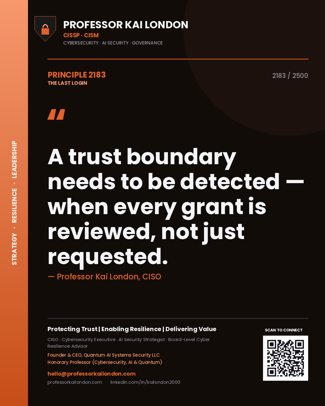 Professor Kai London principle 2183: A trust boundary needs to be detected — when every grant is reviewed, not just requested.