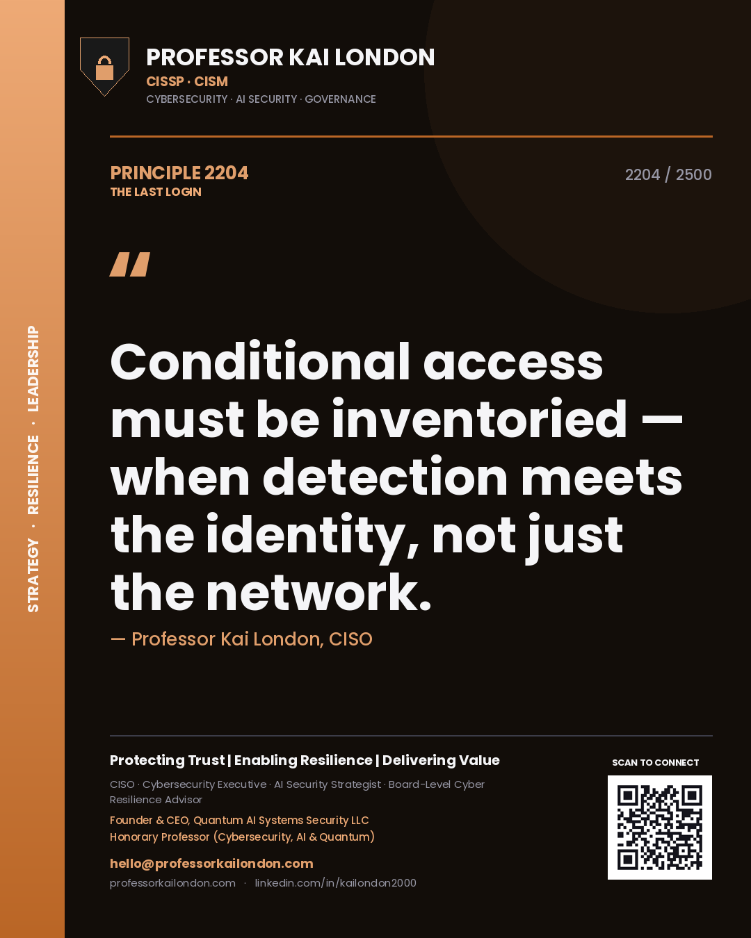 Professor Kai London principle 2204: Conditional access must be inventoried — when detection meets the identity, not just the network.