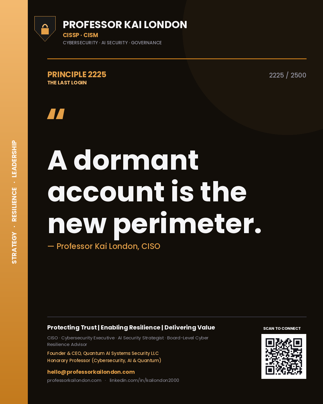 Professor Kai London principle 2225: A dormant account is the new perimeter.