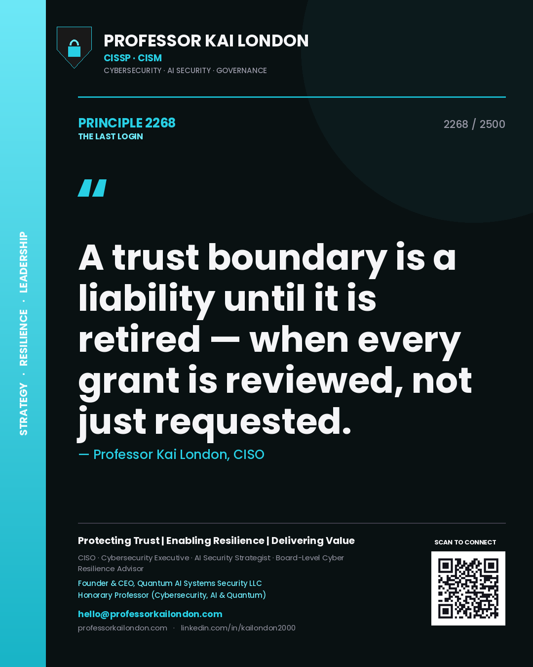 Professor Kai London principle 2268: A trust boundary is a liability until it is retired — when every grant is reviewed, not just requested.