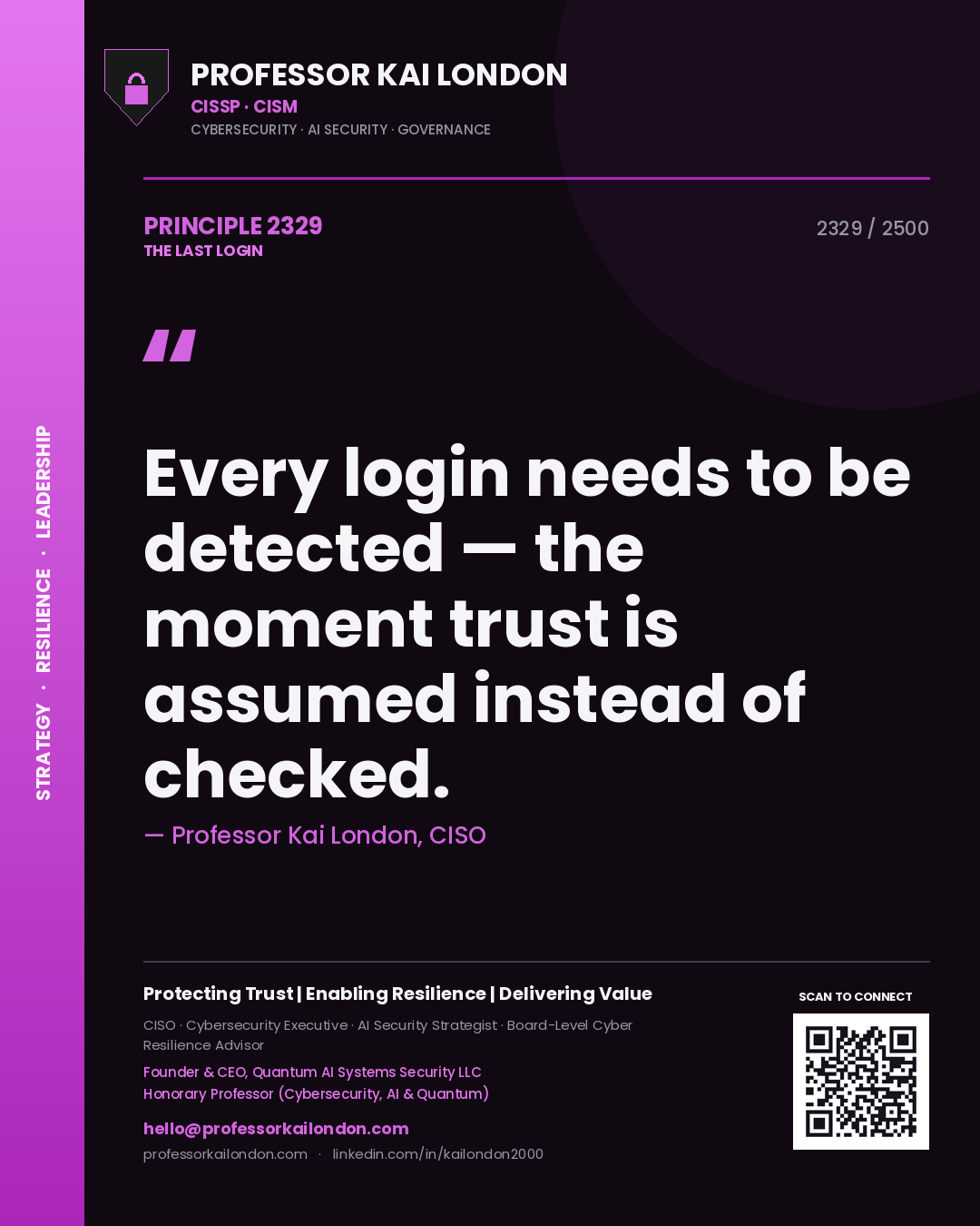 Professor Kai London principle 2329: Every login needs to be detected — the moment trust is assumed instead of checked.