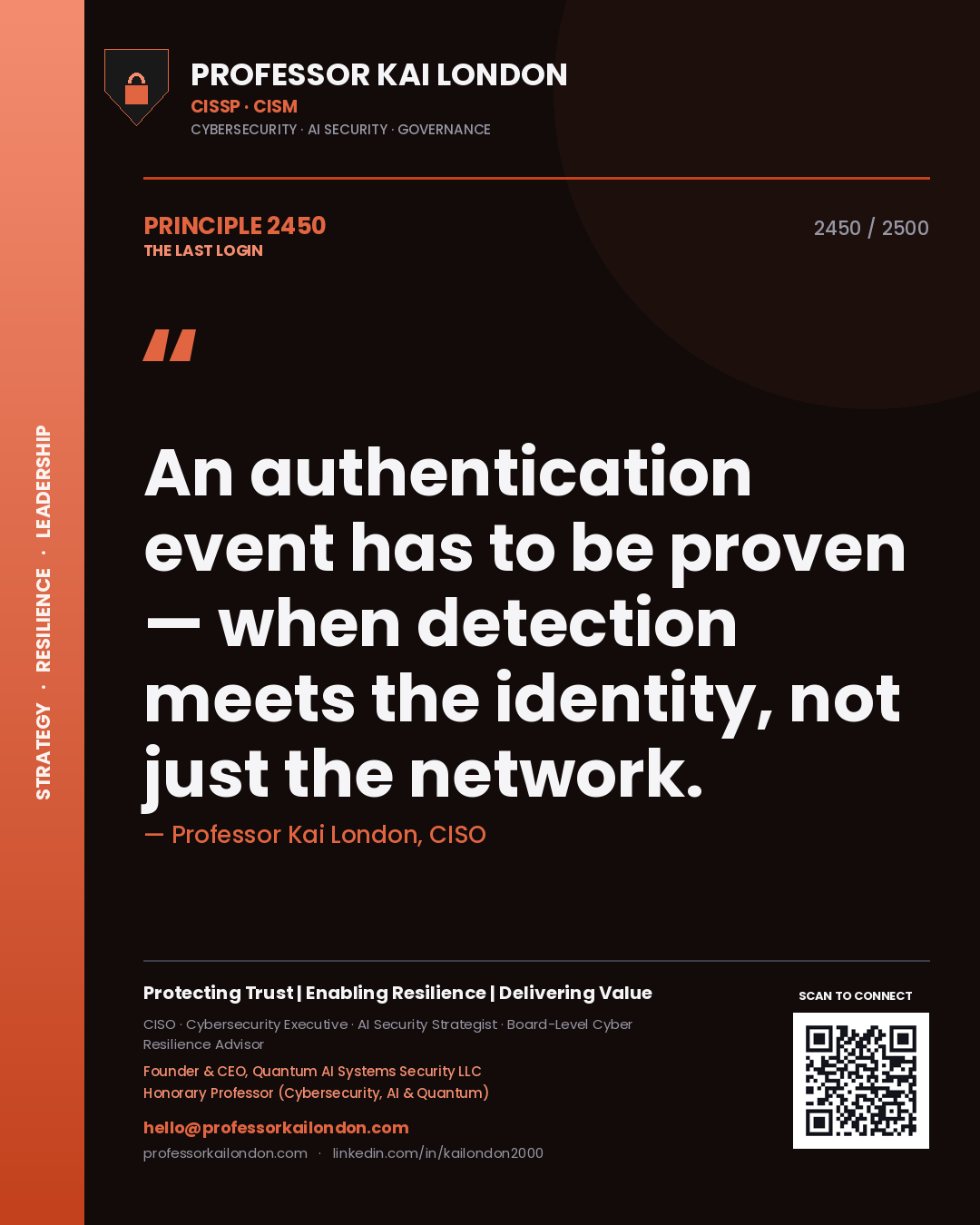 Professor Kai London principle 2450: An authentication event has to be proven — when detection meets the identity, not just the network.