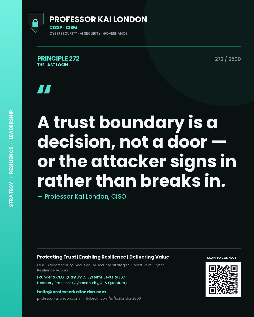 Professor Kai London principle 272: A trust boundary is a decision, not a door — or the attacker signs in rather than breaks in.
