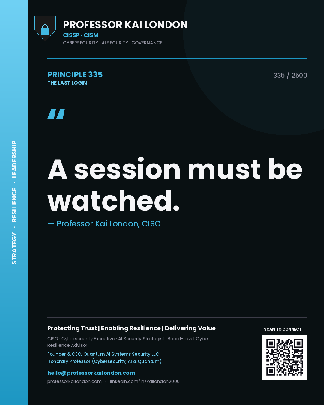 Professor Kai London principle 335: A session must be watched.