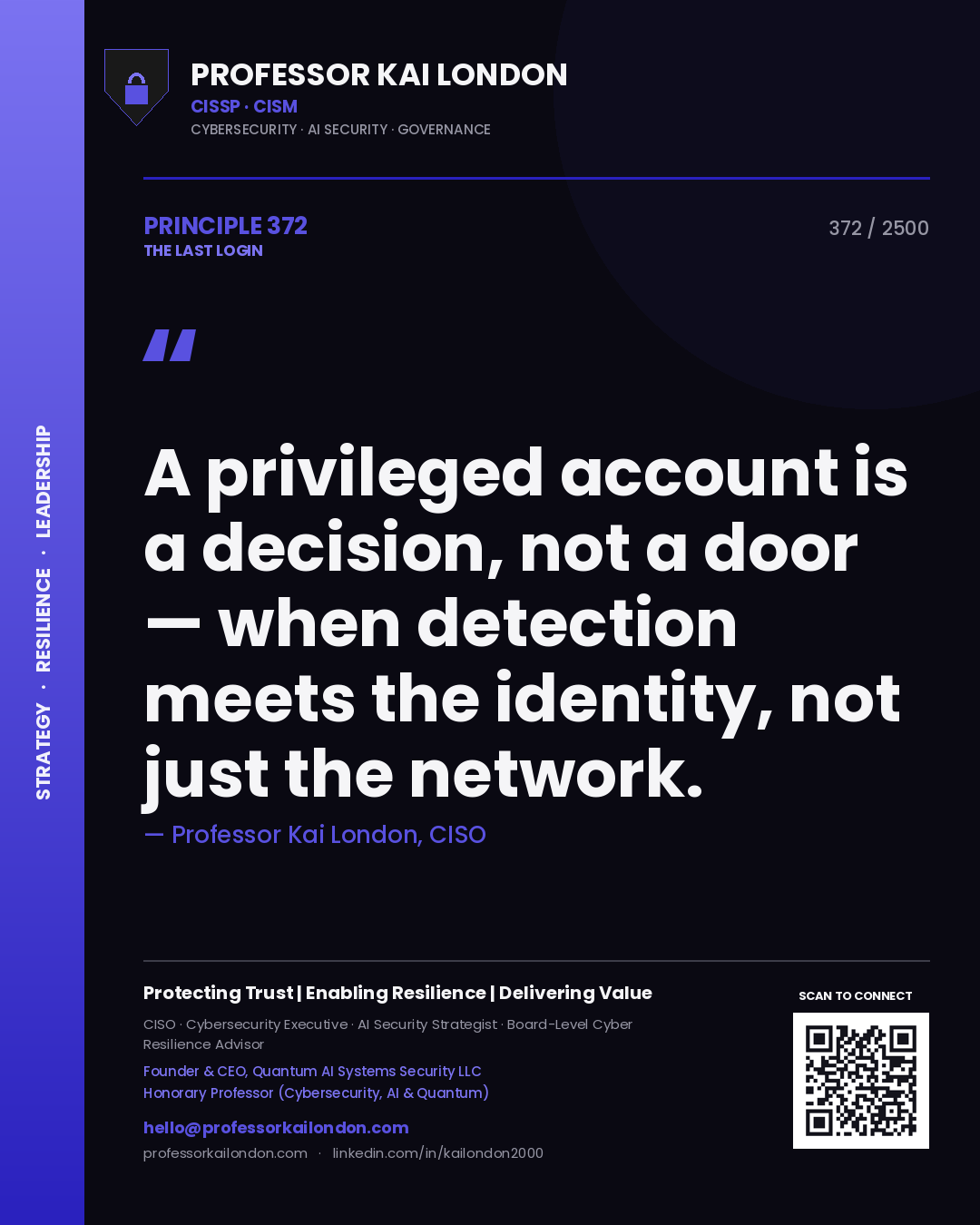 Professor Kai London principle 372: A privileged account is a decision, not a door — when detection meets the identity, not just the network.