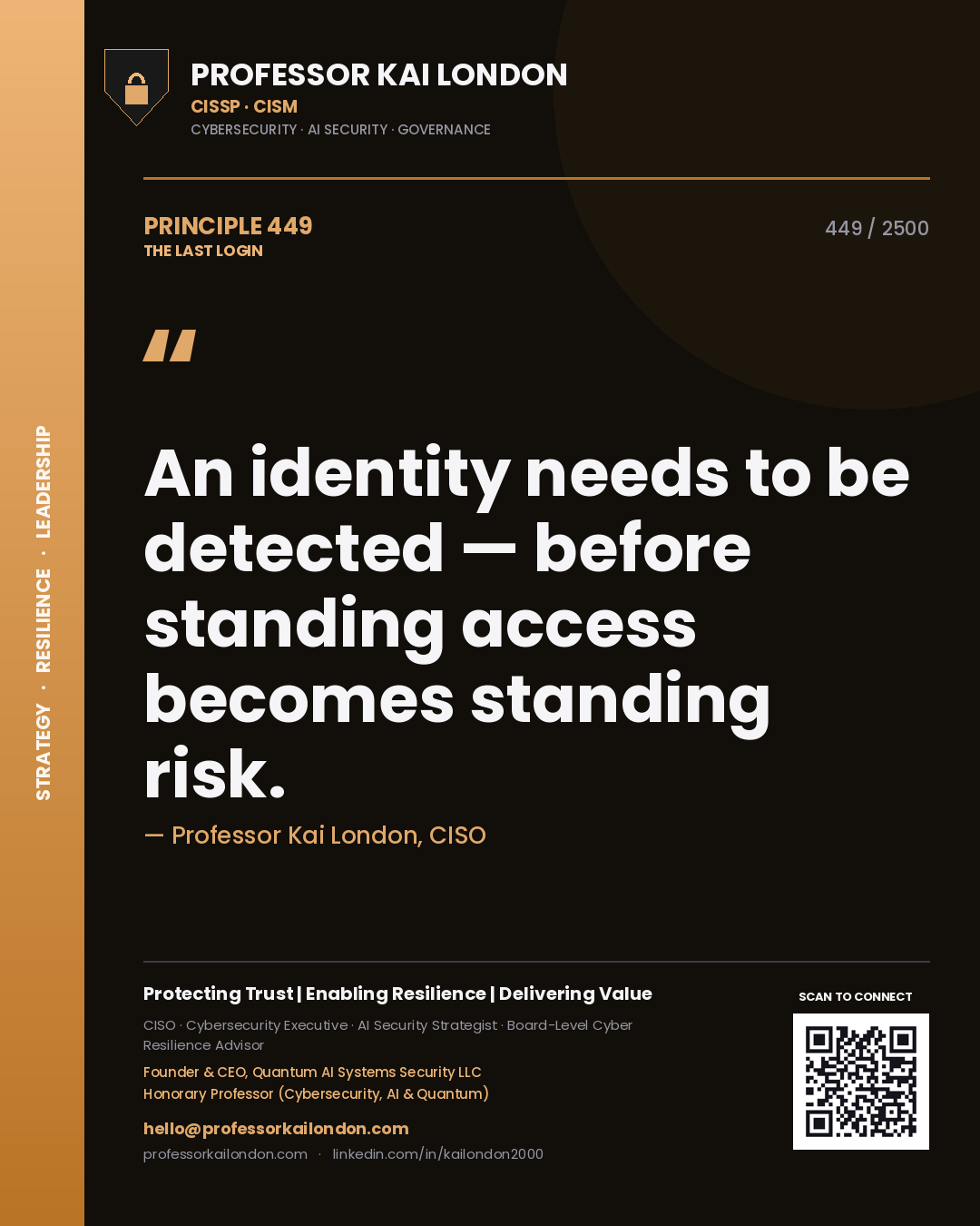 Professor Kai London principle 449: An identity needs to be detected — before standing access becomes standing risk.