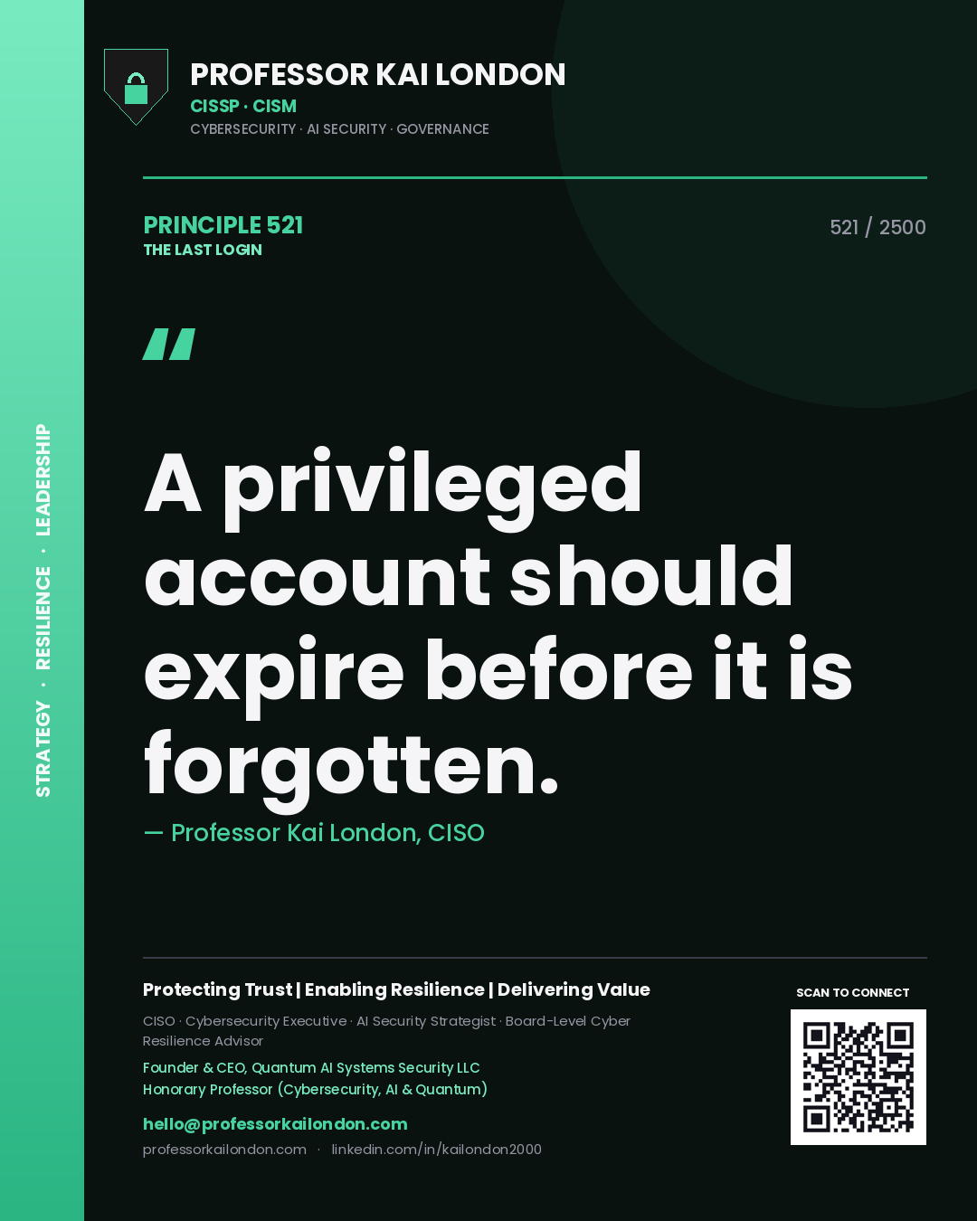Professor Kai London principle 521: A privileged account should expire before it is forgotten.