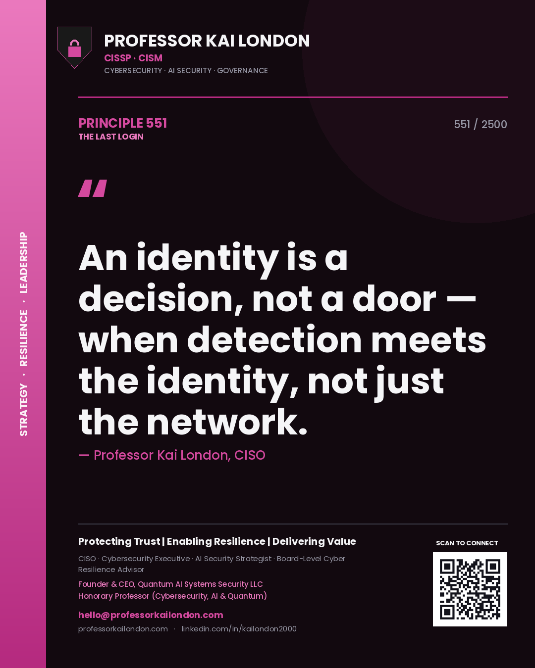 Professor Kai London principle 551: An identity is a decision, not a door — when detection meets the identity, not just the network.
